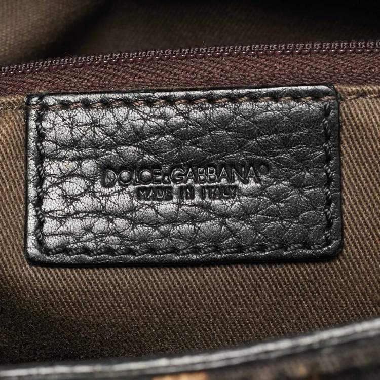 Pre Owned Dolce & Gabbana Animalier Brown Fabric and Leather Flat Messenger Bag