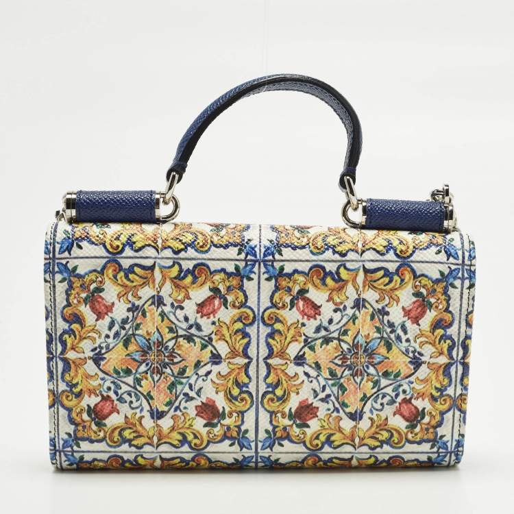 Pre Owned Dolce & Gabbana Miss Sicily Von Multicolor Majolica Print Leather Wallet on Chain