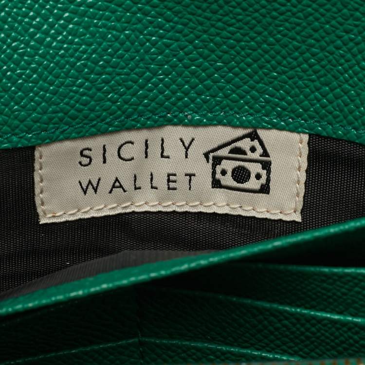 Pre Owned Dolce & Gabbana Miss Sicily Leaf Print Leather Wallet on Chain