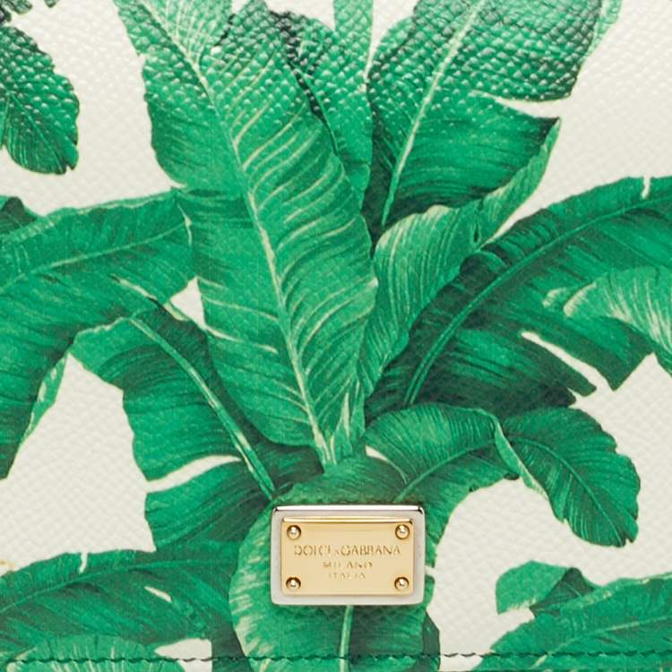 Pre Owned Dolce & Gabbana Miss Sicily Leaf Print Leather Wallet on Chain