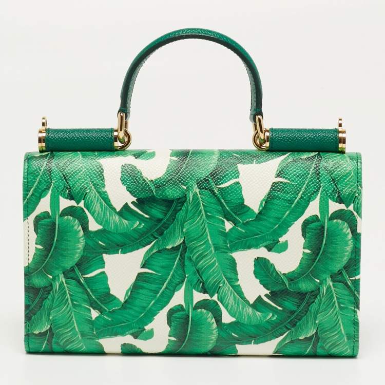 Pre Owned Dolce & Gabbana Miss Sicily Leaf Print Leather Wallet on Chain