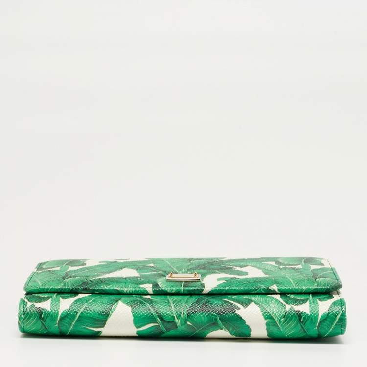 Pre Owned Dolce & Gabbana Miss Sicily Leaf Print Leather Wallet on Chain