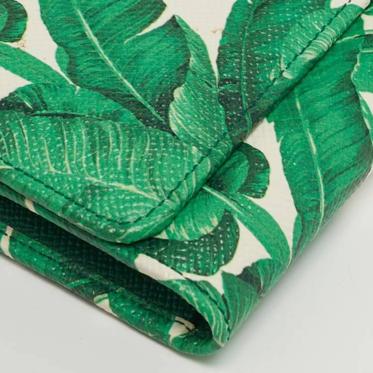 Pre Owned Dolce & Gabbana Miss Sicily Leaf Print Leather Wallet on Chain