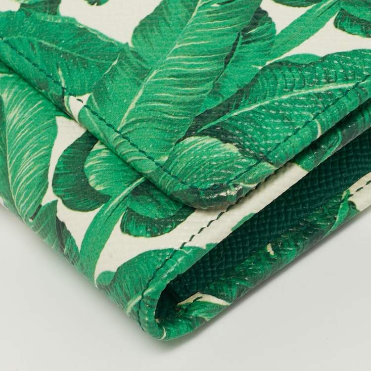 Pre Owned Dolce & Gabbana Miss Sicily Leaf Print Leather Wallet on Chain