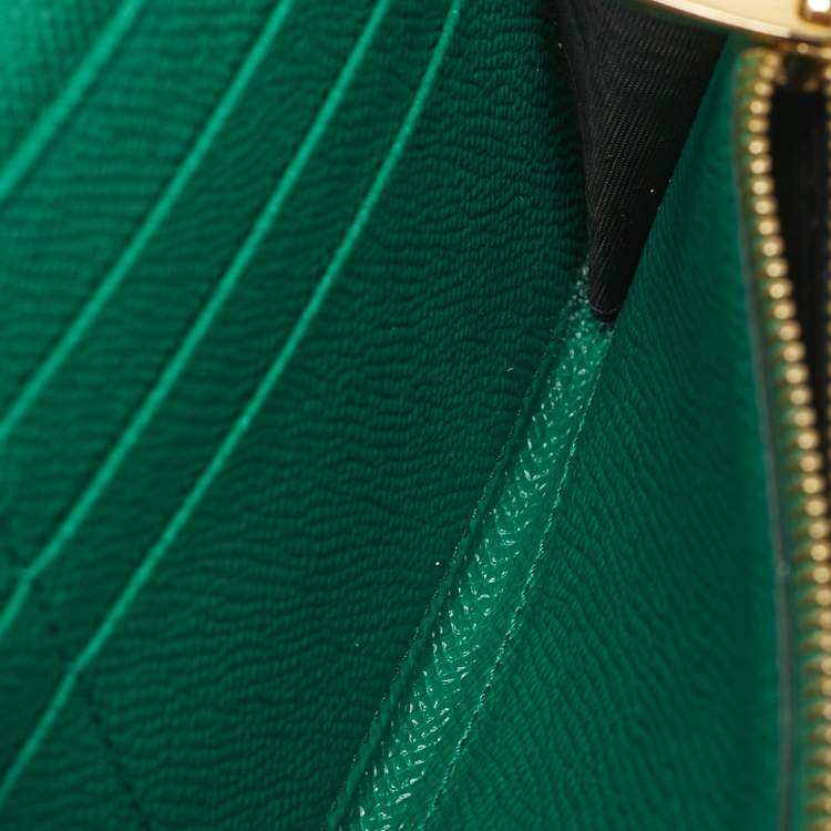 Pre Owned Dolce & Gabbana Miss Sicily Leaf Print Leather Wallet on Chain