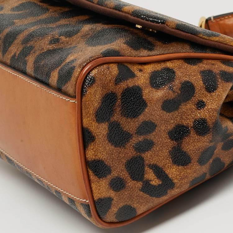 مملوكة مسبقًا Dolce & Gabbana Miss Sicily Medium Tan Leopard Print Coated Canvas and Leather Top Handle Bag
