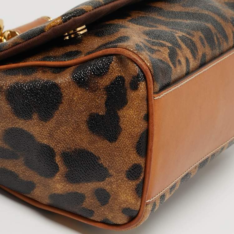 مملوكة مسبقًا Dolce & Gabbana Miss Sicily Medium Tan Leopard Print Coated Canvas and Leather Top Handle Bag