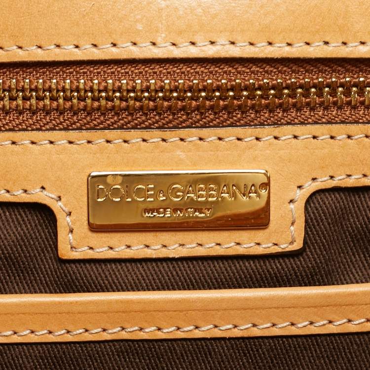 مملوكة مسبقًا Dolce & Gabbana Miss Sicily Medium Tan Leopard Print Coated Canvas and Leather Top Handle Bag