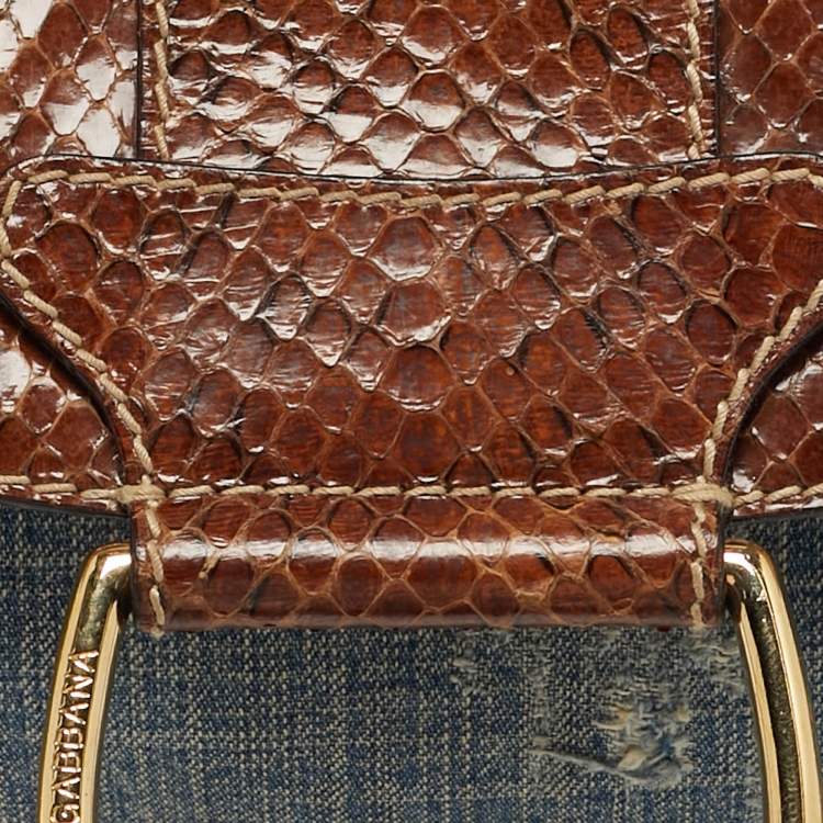 Pre Owned Dolce & Gabbana Tricolor Denim and Snakeskin Leather Shoulder Bag