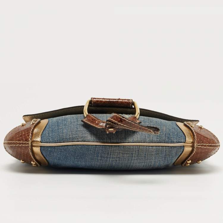 Pre Owned Dolce & Gabbana Tricolor Denim and Snakeskin Leather Shoulder Bag