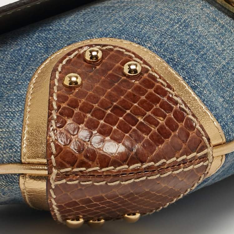 Pre Owned Dolce & Gabbana Tricolor Denim and Snakeskin Leather Shoulder Bag