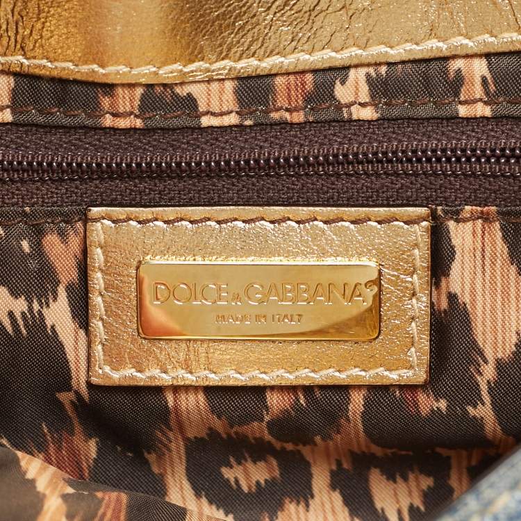 Pre Owned Dolce & Gabbana Tricolor Denim and Snakeskin Leather Shoulder Bag