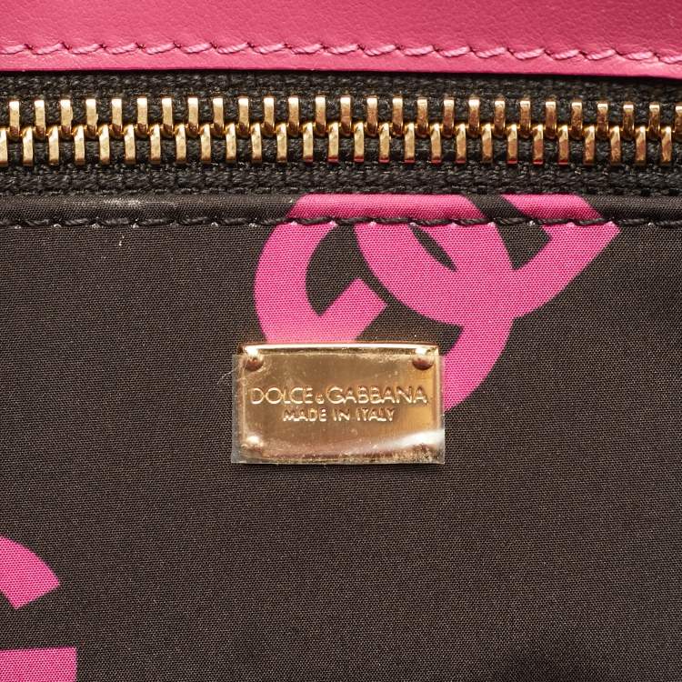 Pre Owned حقيبة تسوق جلدية فوكسيا صغيرة بشعار دي جي دولتشي أند غابانا