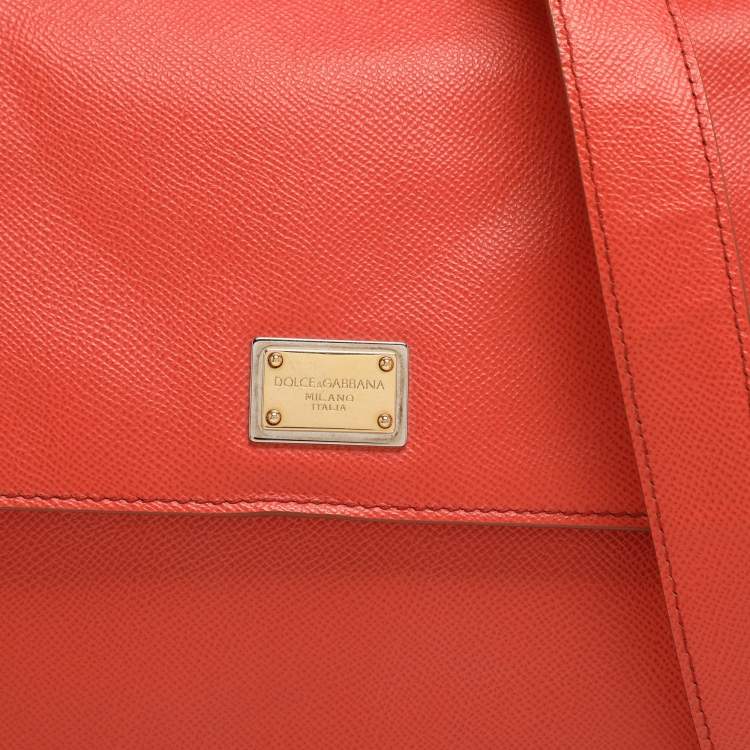 Pre Owned Dolce & Gabbana Miss Sicily Large Orange Leather Top Handle Bags