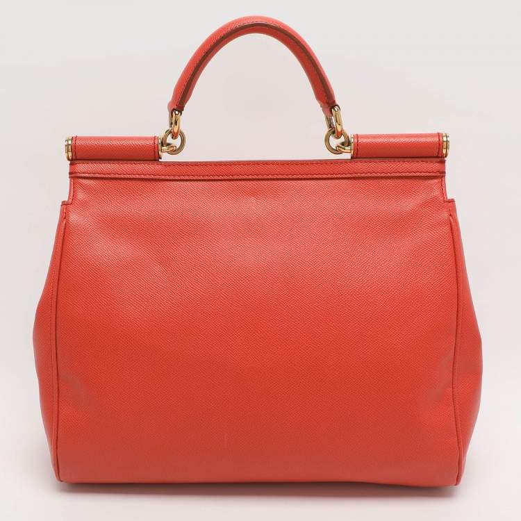 Pre Owned Dolce & Gabbana Miss Sicily Large Orange Leather Top Handle Bags