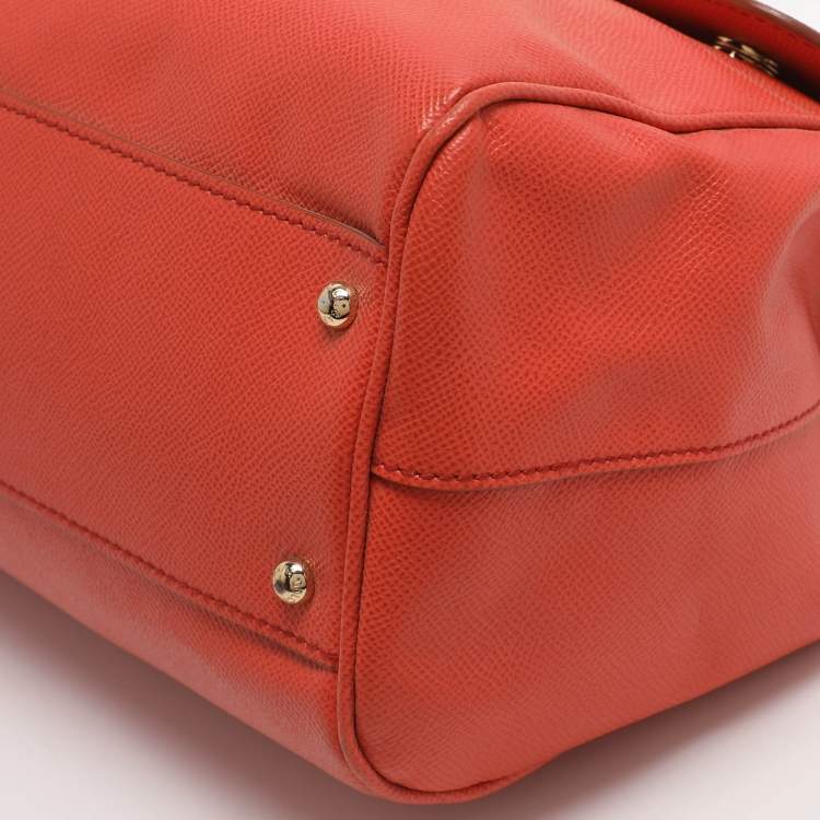 Pre Owned Dolce & Gabbana Miss Sicily Large Orange Leather Top Handle Bags