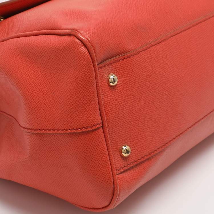 Pre Owned Dolce & Gabbana Miss Sicily Large Orange Leather Top Handle Bags