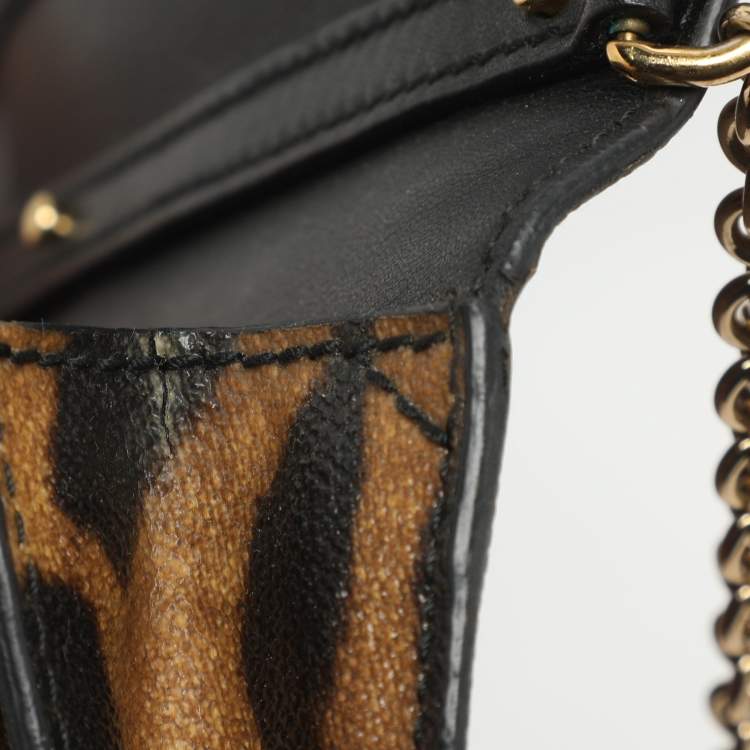 Pre Owned Dolce & Gabbana Nina Brown/Black Leopard Print Coated Canvas Chain Clutch