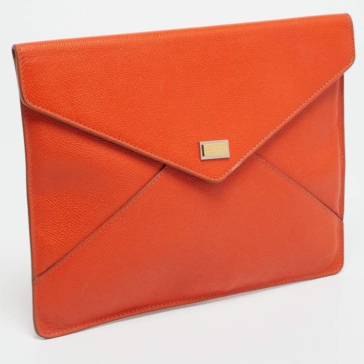 Pre Owned Dolce & Gabbana Orange Leather Envelope Clutch