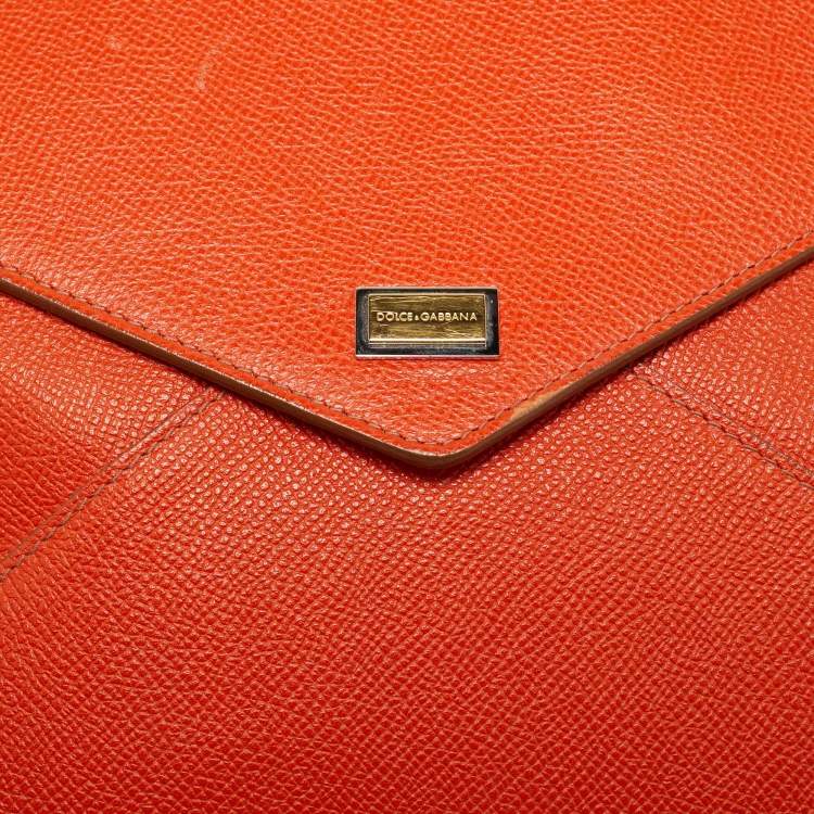 Pre Owned Dolce & Gabbana Orange Leather Envelope Clutch