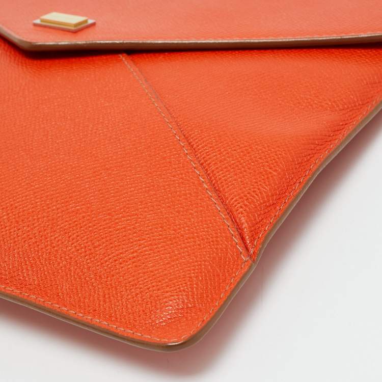 Pre Owned Dolce & Gabbana Orange Leather Envelope Clutch
