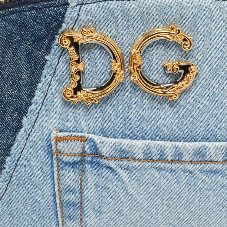 Pre Owned Dolce & Gabbana DG Girls Blue Patchwork Denim Make-Up Bag
