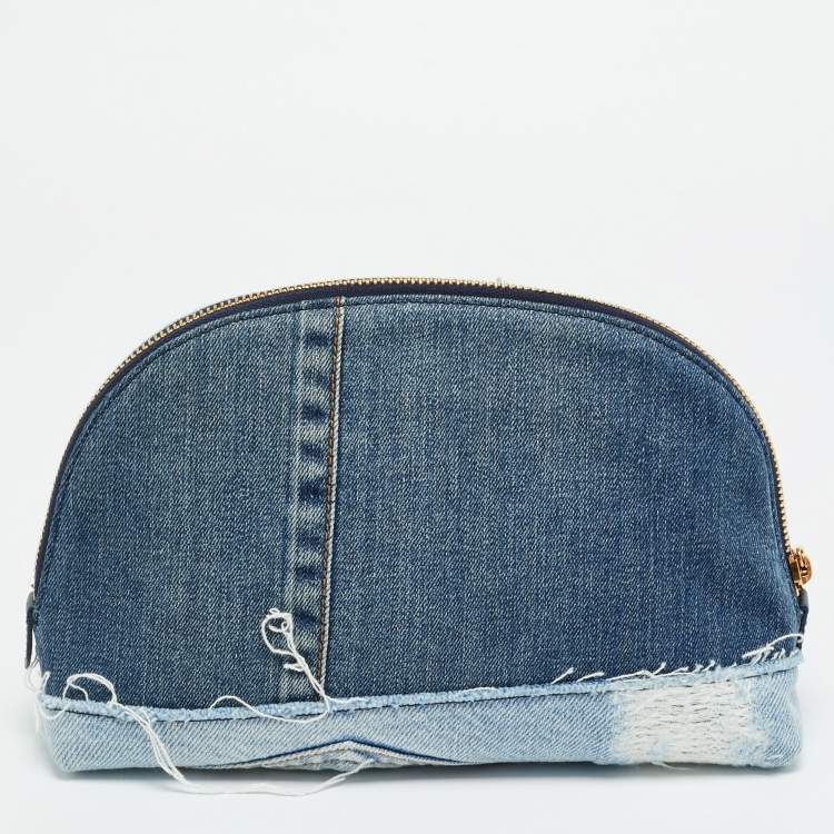 Pre Owned Dolce & Gabbana DG Girls Blue Patchwork Denim Make-Up Bag
