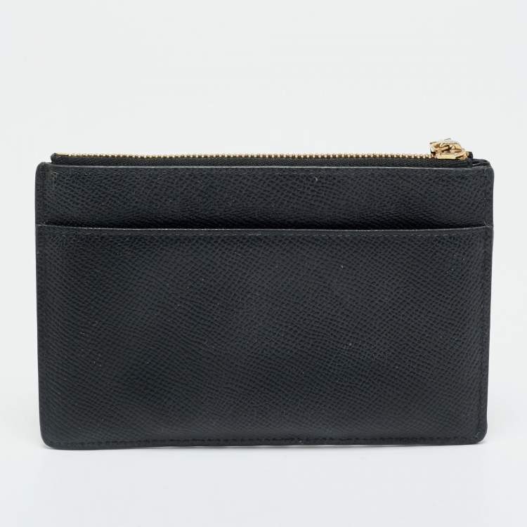 Pre Owned Dolce & Gabbana DG Crystal Logo Black Leather Zip Card Holder