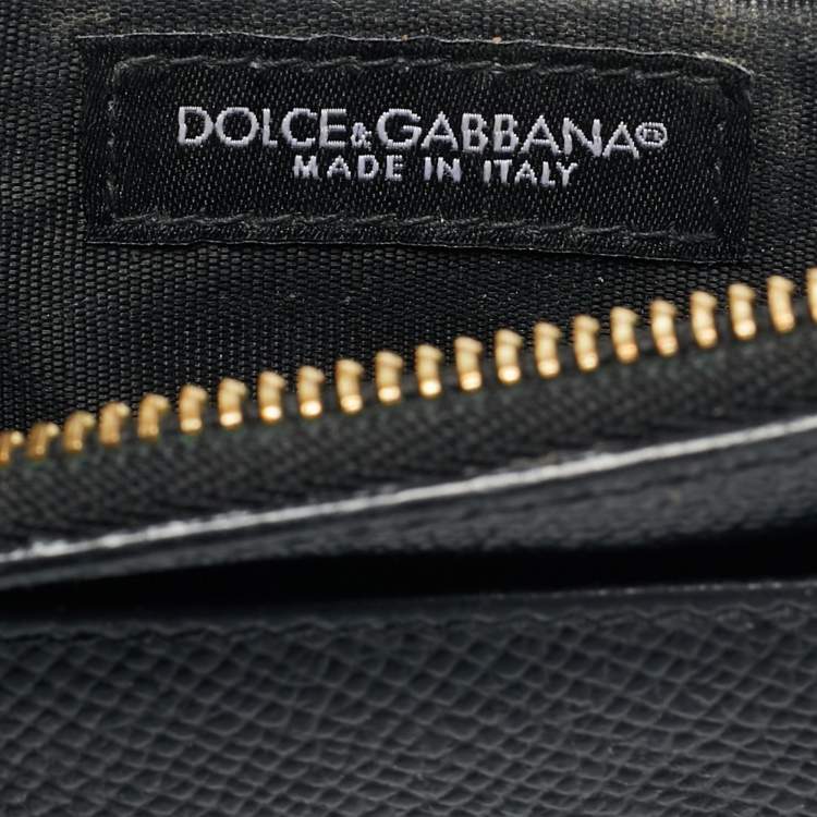 Pre Owned Dolce & Gabbana DG Crystal Logo Black Leather Zip Card Holder