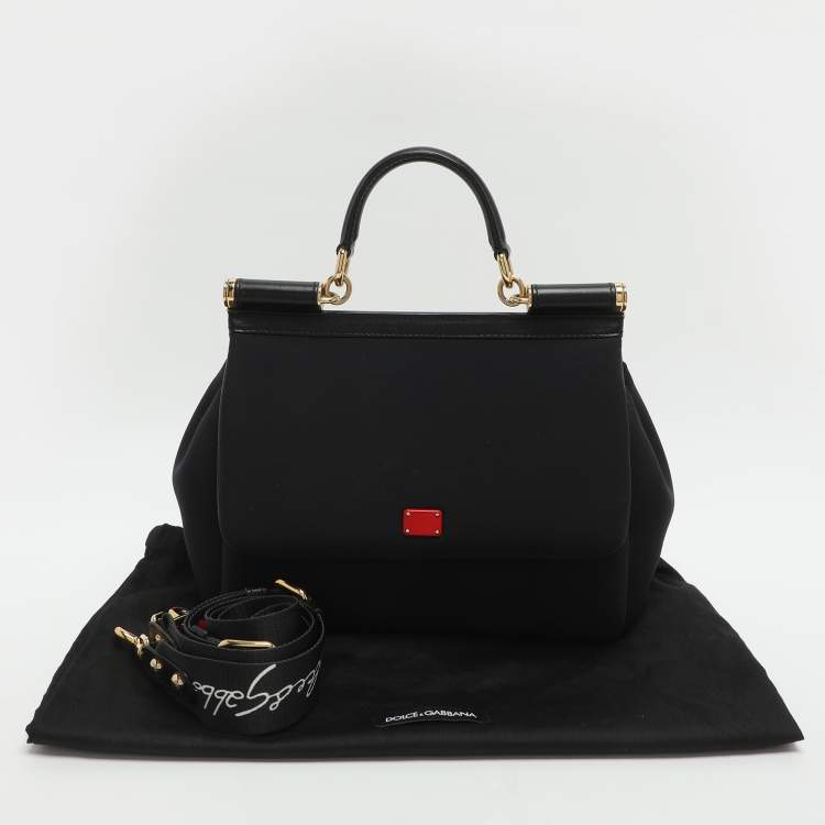 Pre Owned حقيبة يد علوية دولتشي & غابانا ميس سيشيلي متوسطة جلد أسود ونيوبرين