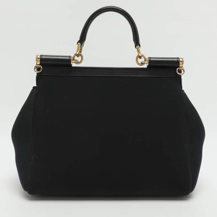 Pre Owned حقيبة يد علوية دولتشي & غابانا ميس سيشيلي متوسطة جلد أسود ونيوبرين