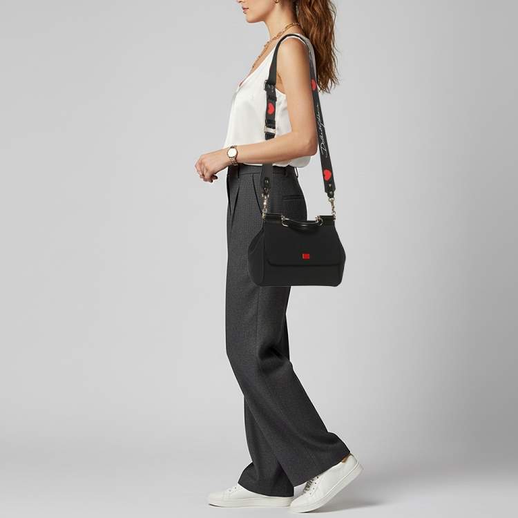 Pre Owned حقيبة يد علوية دولتشي & غابانا ميس سيشيلي متوسطة جلد أسود ونيوبرين