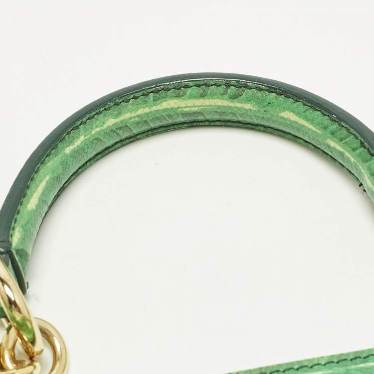 Pre Owned Dolce & Gabbana Miss Sicily Medium Green/White Leather Banana Leaf Print Top Handle Bag
