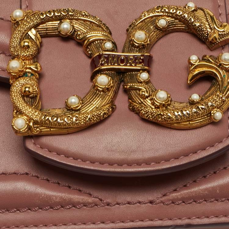 Pre Owned Dolce & Gabbana DG Amore Pink Leather Top Handle Bag