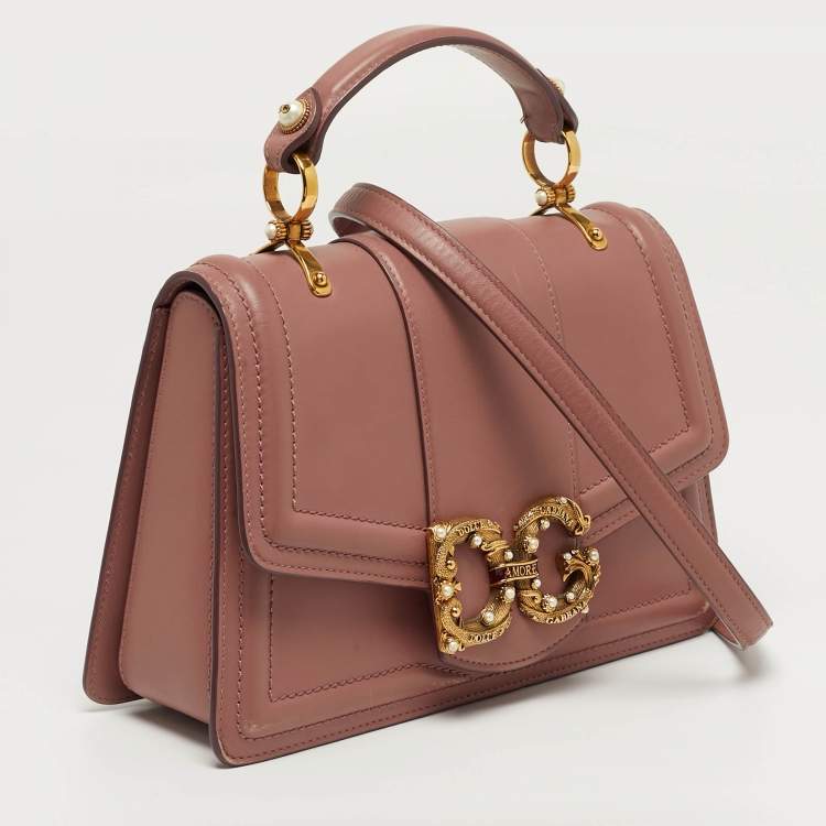 Pre Owned Dolce & Gabbana DG Amore Pink Leather Top Handle Bag