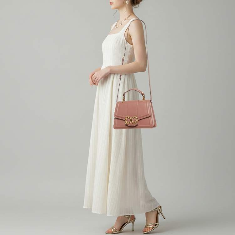 Pre Owned Dolce & Gabbana DG Amore Pink Leather Top Handle Bag