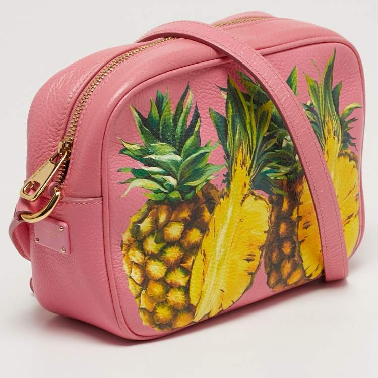 Pre Owned Dolce & Gabbana Glam Pink Pineapple Print Leather Crossbody Bag
