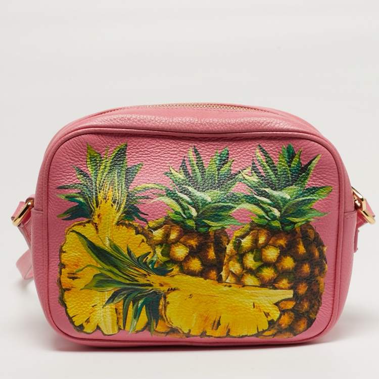 Pre Owned Dolce & Gabbana Glam Pink Pineapple Print Leather Crossbody Bag