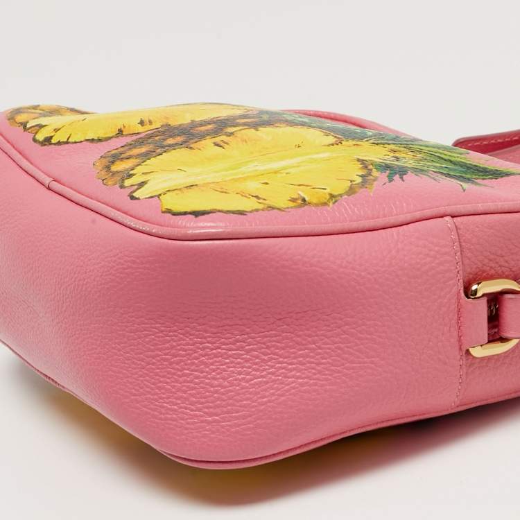 Pre Owned Dolce & Gabbana Glam Pink Pineapple Print Leather Crossbody Bag