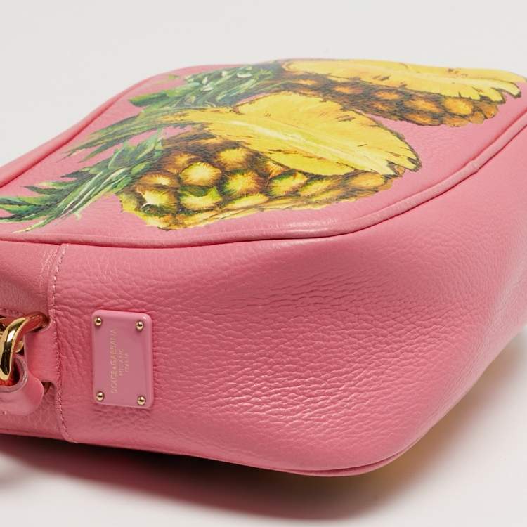 Pre Owned Dolce & Gabbana Glam Pink Pineapple Print Leather Crossbody Bag