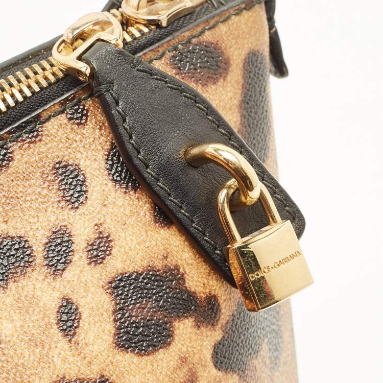 Pre Owned Dolce & Gabbana Miss Escape Brown/Black Leopard Print Coated Canvas Zip Tote