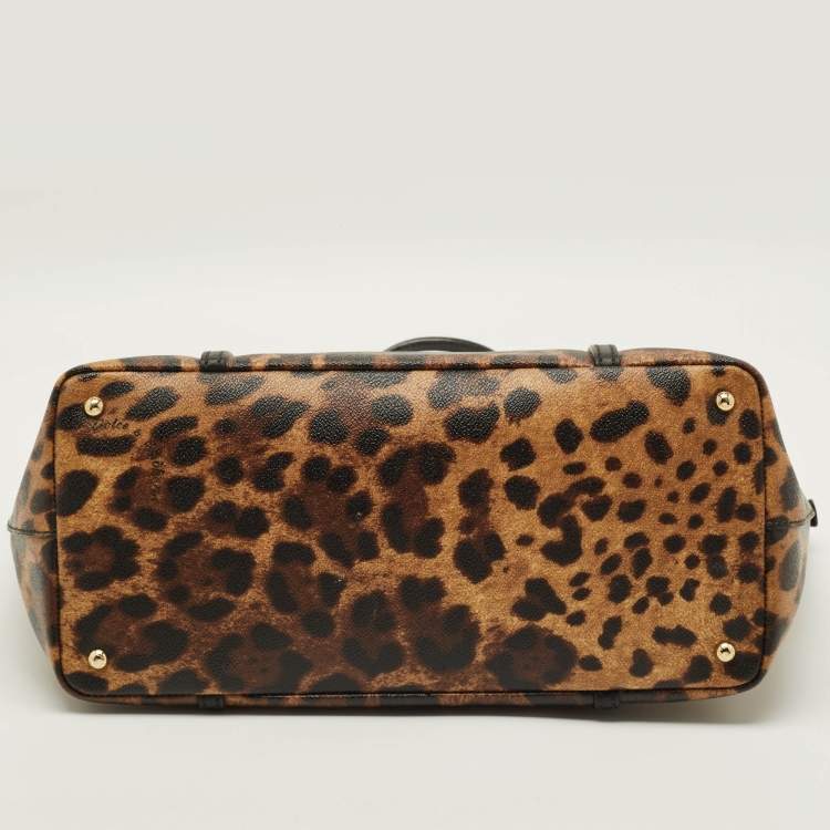 Pre Owned Dolce & Gabbana Miss Escape Brown/Black Leopard Print Coated Canvas Zip Tote