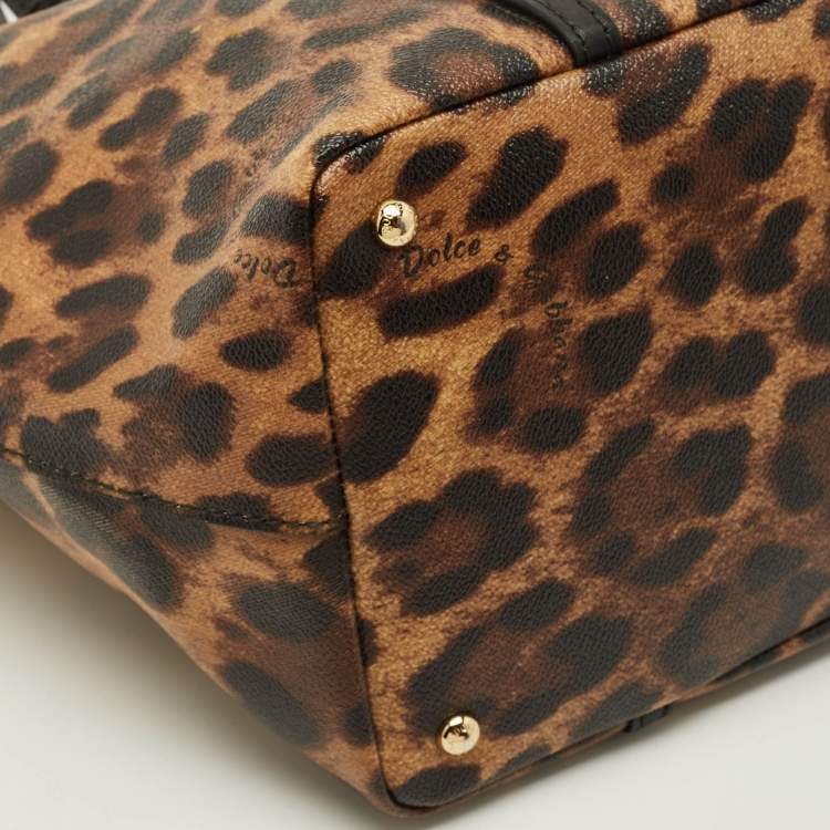 Pre Owned Dolce & Gabbana Miss Escape Brown/Black Leopard Print Coated Canvas Zip Tote