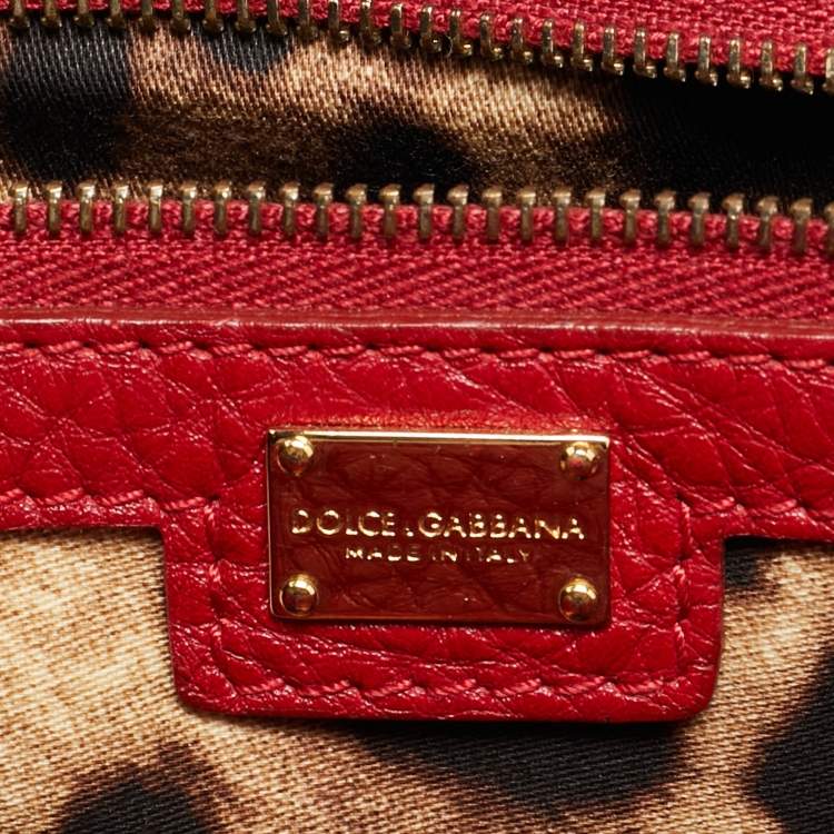 Pre Owned Dolce & Gabbana Miss Sicily Medium Red Floral Crochet Canvas Top Handle Bag