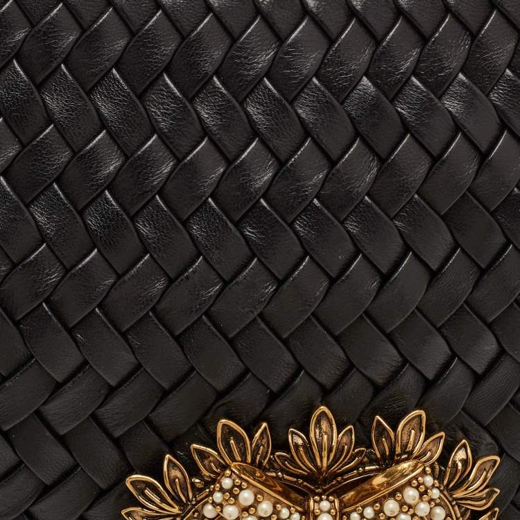 Pre Owned Dolce & Gabbana Devotion Black Woven Leather Flap Shoulder Bag