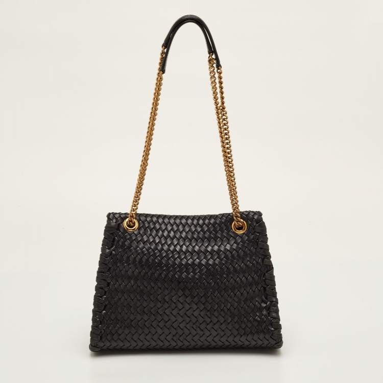 Pre Owned Dolce & Gabbana Devotion Black Woven Leather Flap Shoulder Bag