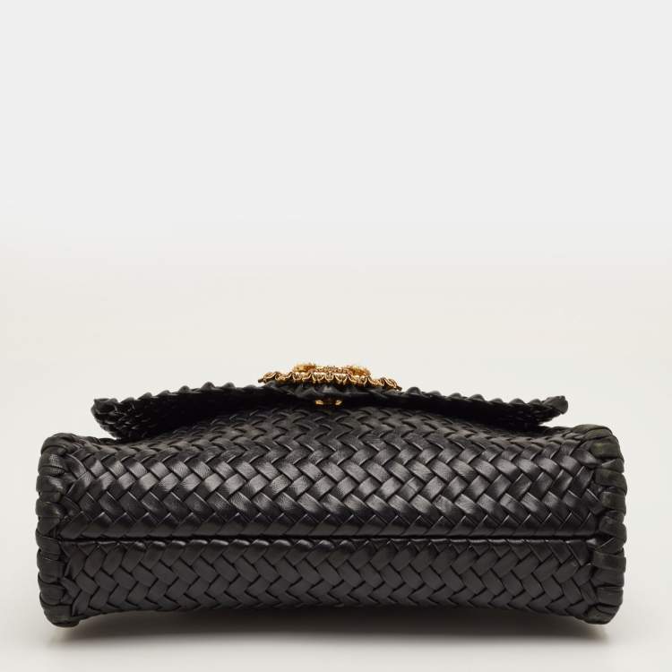 Pre Owned Dolce & Gabbana Devotion Black Woven Leather Flap Shoulder Bag