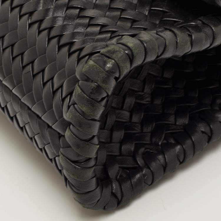 Pre Owned Dolce & Gabbana Devotion Black Woven Leather Flap Shoulder Bag