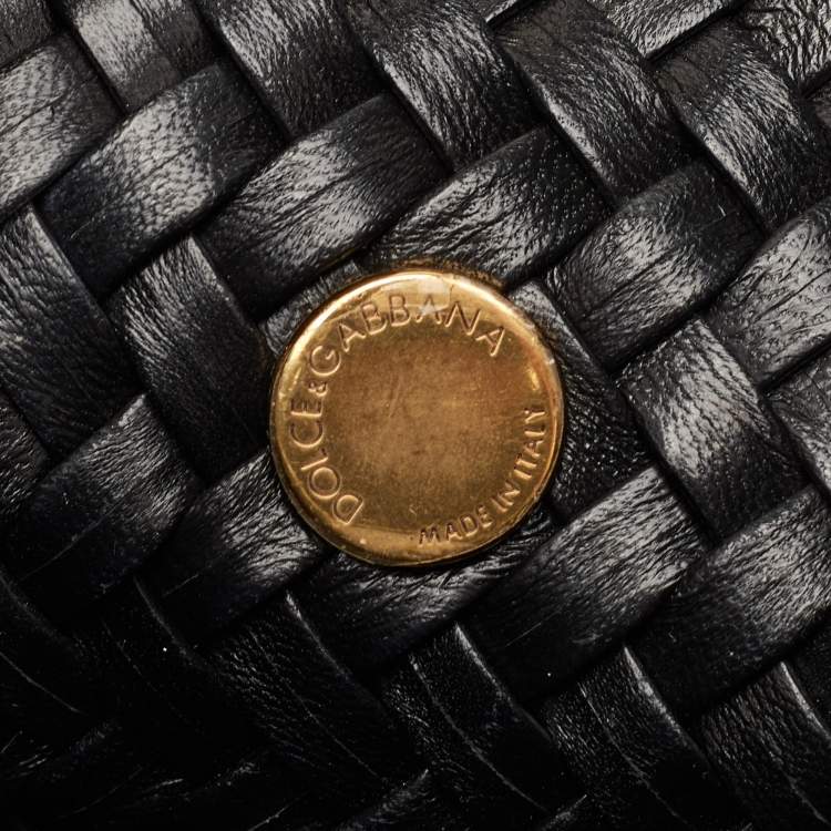 Pre Owned Dolce & Gabbana Devotion Black Woven Leather Flap Shoulder Bag