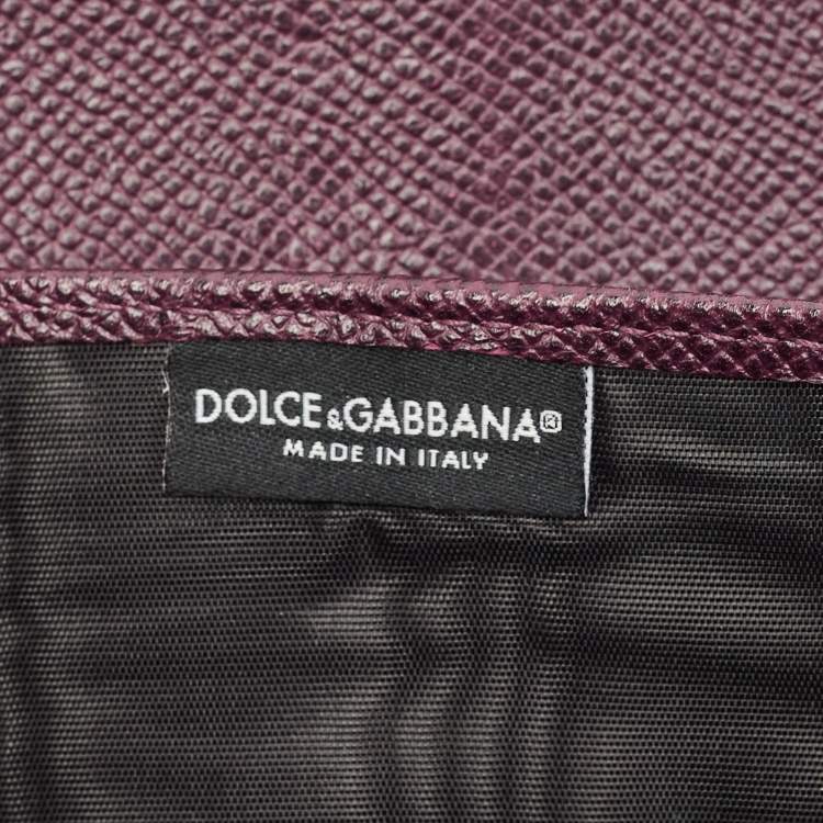 Pre Owned Dolce & Gabbana Logo Purple Leather Zip Around Clutch